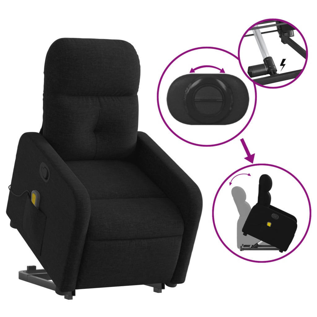 Fauteuil de massage inclinable Noir Tissu - 5