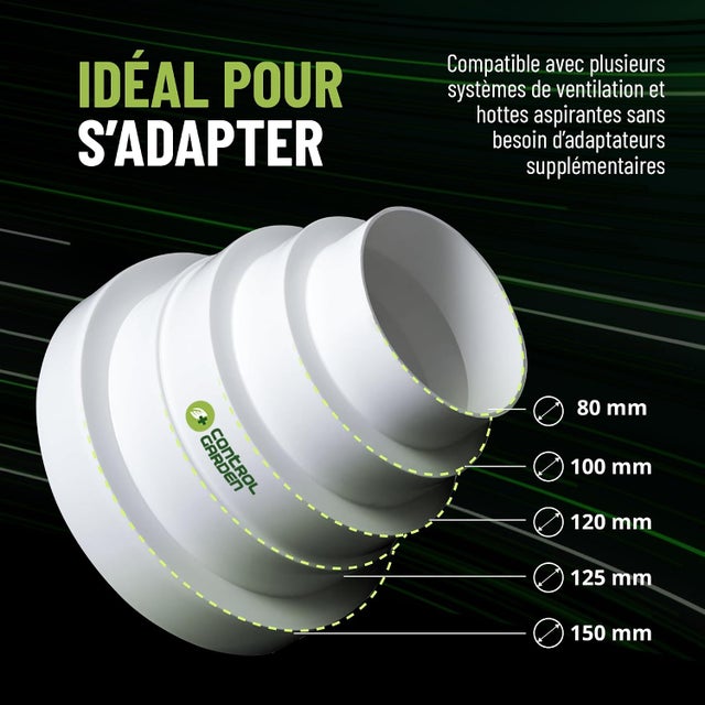 CONTROL GARDEN Réducteur universel pour systèmes de ventilation - Raccord connecteur pour conduits de ventilation Diamètre O 80 100 120 125 150 mm - R