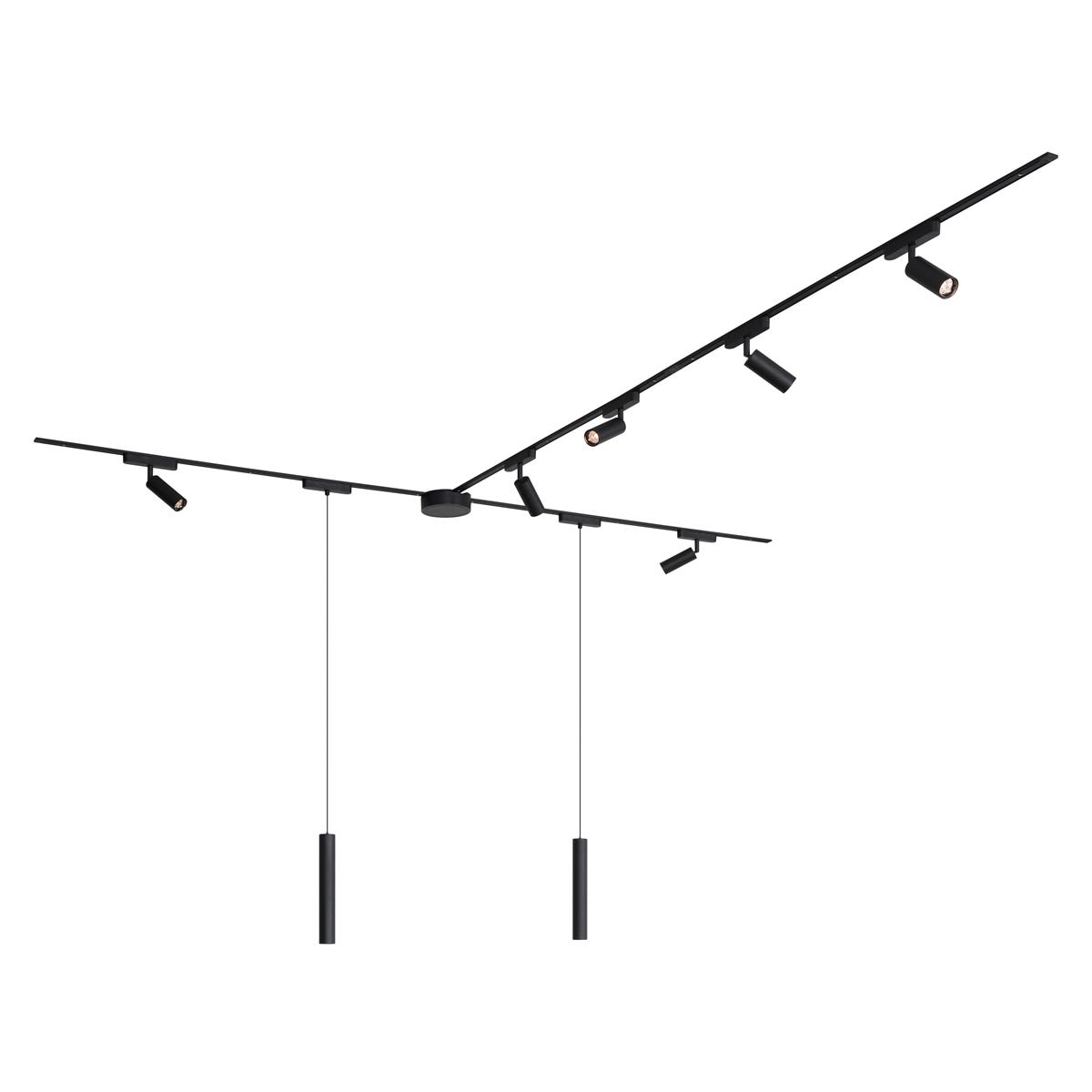 Sistema de iluminación de riel con 6 focos y 2 lámparas colgantes ...