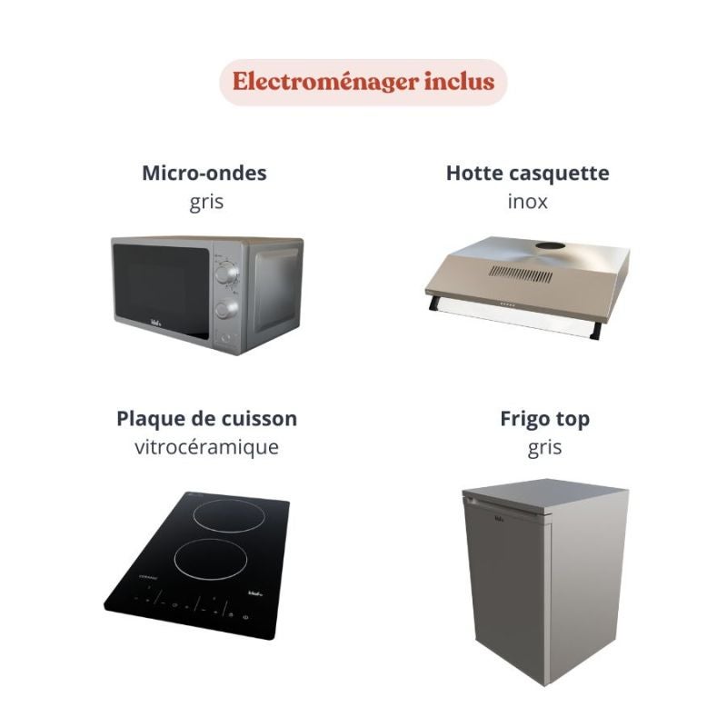 Kitchenette K02L-PT - 120 cm - plan stratifié, évier inox, électroménager inclus - 3