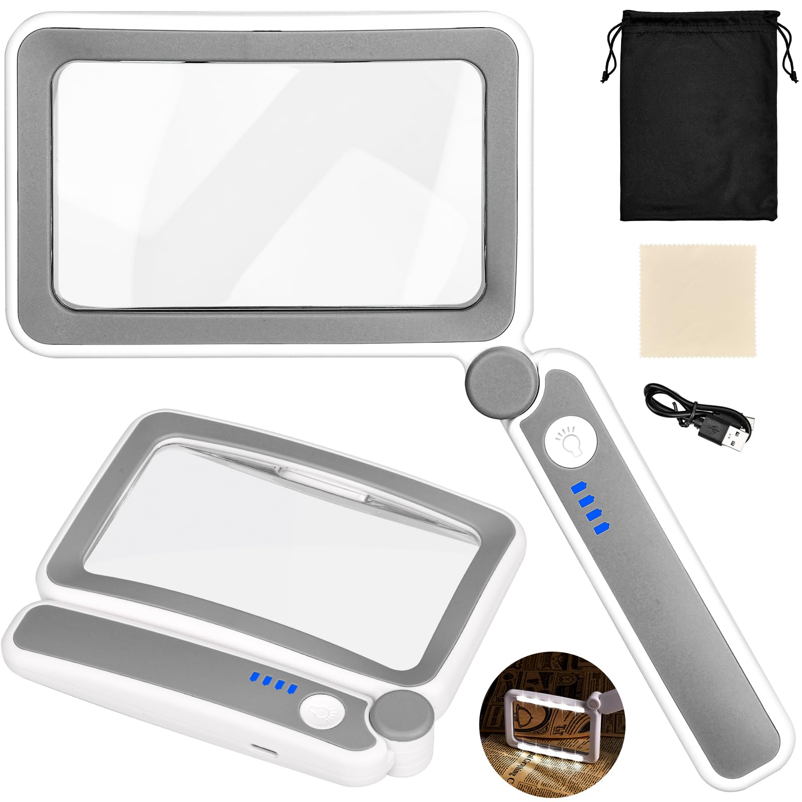 Loupe De Lecture Lumineuse Rectangulaire Grande Taille - Grossissement X3, Avec Piles
