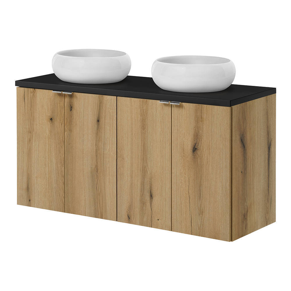 Mueble bajo newport con lavabo 4 puertas 120x72x40cm roble/negro [en.casa]