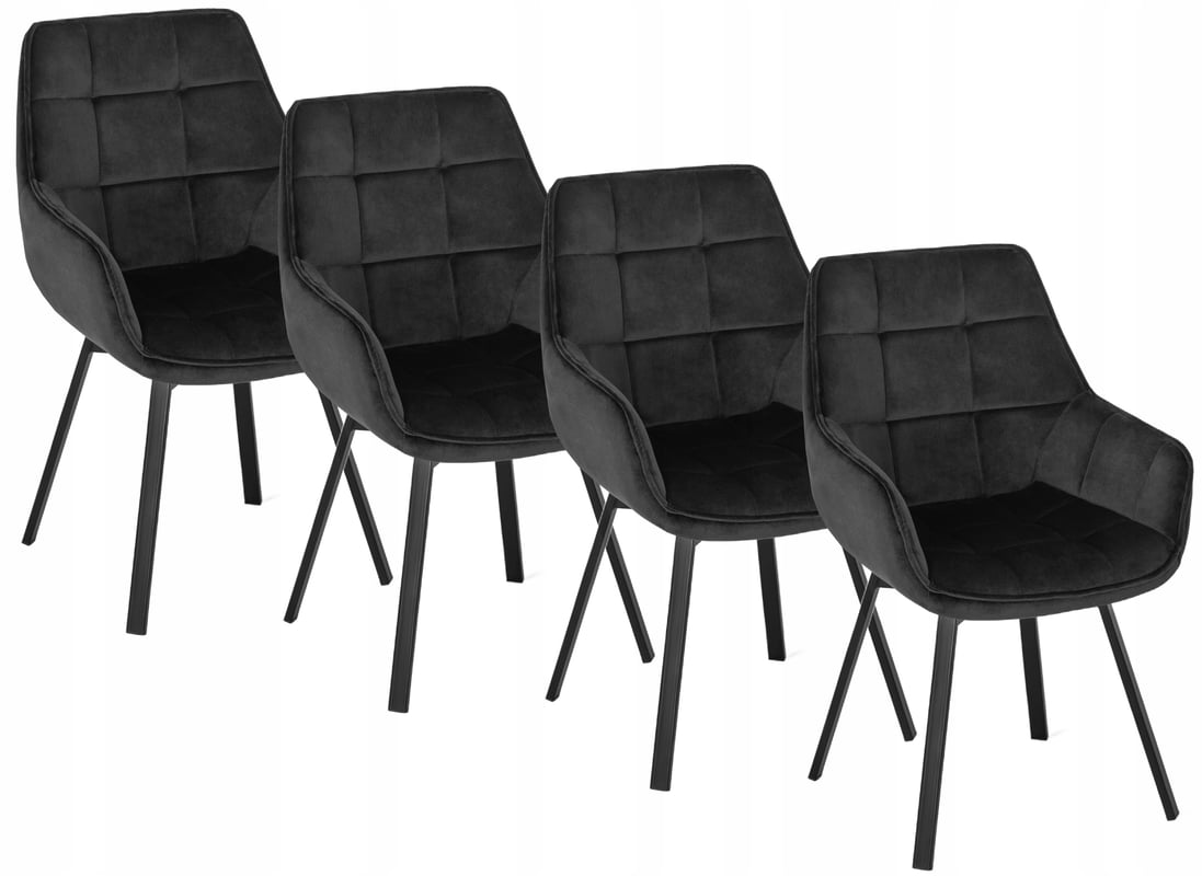 Zestaw 4 Krzeseł Tapicerowane Salon Obrotowe 360 Czarne LUNA