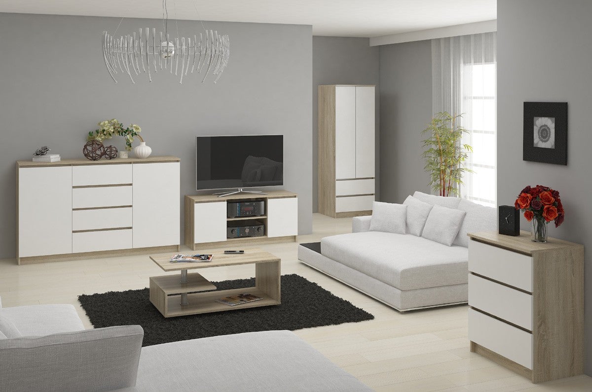 Komoda: 6 szuflad, dąb Sonoma | biały, 60 x 130 x 40 cm - 5