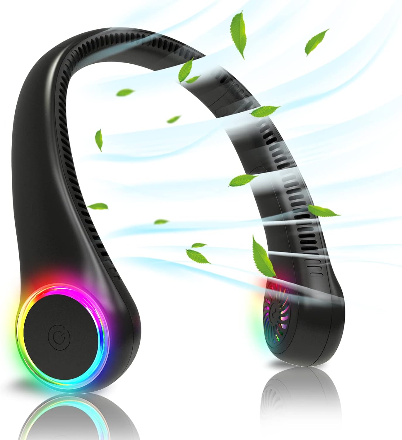 Wentylator na szyję, wentylator przenośny, wentylator bezłopatkowy, wyposażony w baterię 4000 mAh, trzy prędkości wentylatora, czarny.