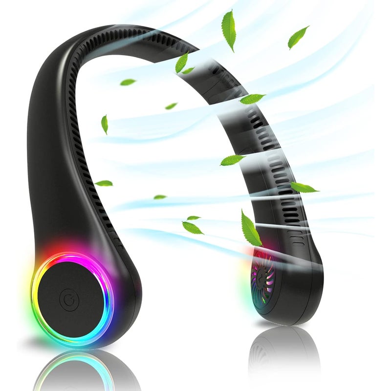 Wentylator na szyję, wentylator przenośny, wentylator bezłopatkowy, wyposażony w baterię 4000 mAh, trzy prędkości wentylatora, czarny.