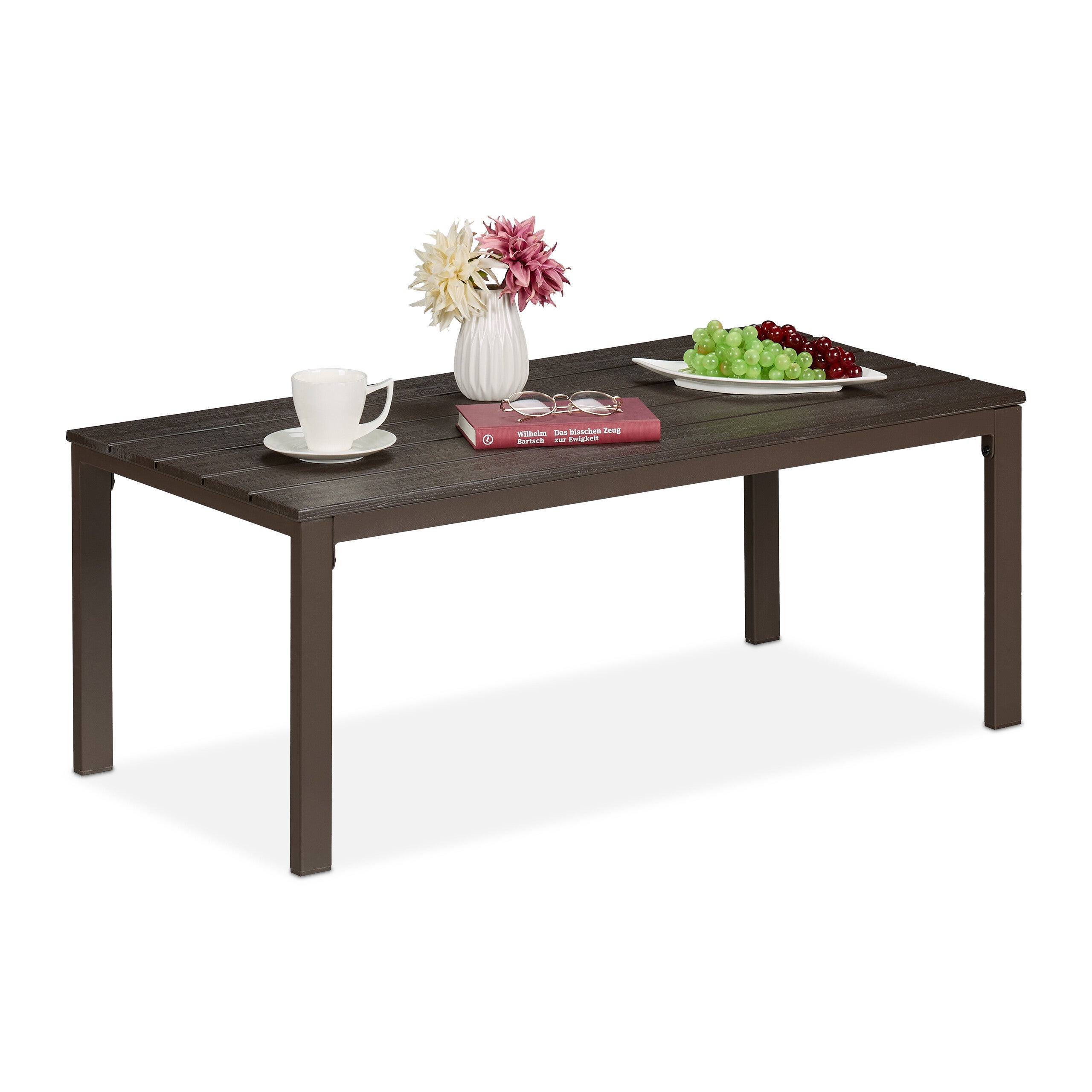 Table De Jardin Keter Lyon 2 En 1 – Hauteur Réglable, Rotin Synthétique, 116 X 71 Cm, Marron