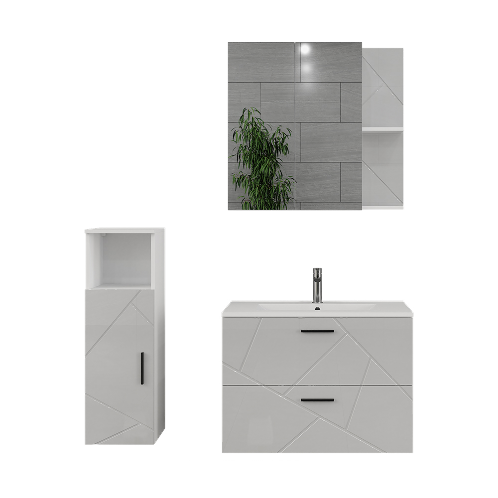 Vicco Zestaw mebli łazienkowych Irma, Biały/biały wysoki połysk, 4 części