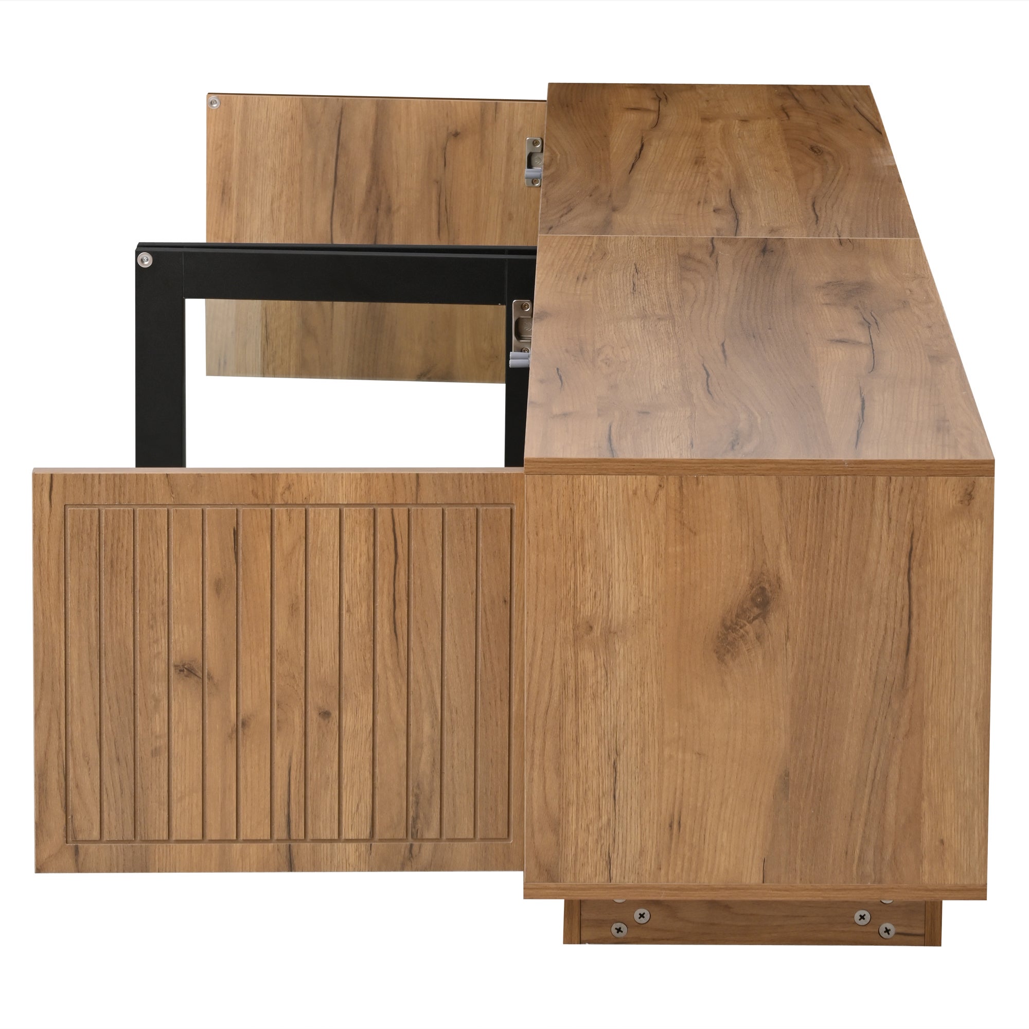 Stolik pod TV 180x40x45 cm - z oświetleniem LED - 4 drzwi - Panel szklany - Płyta wiórowa - Kolor naturalny + czarny - 9