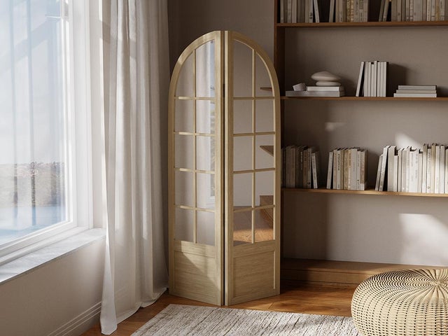 Paravento a specchio in Legno di pino effetto patinato 2 pannelli L. 96 x H. 180 cm Naturale - KEDIRI