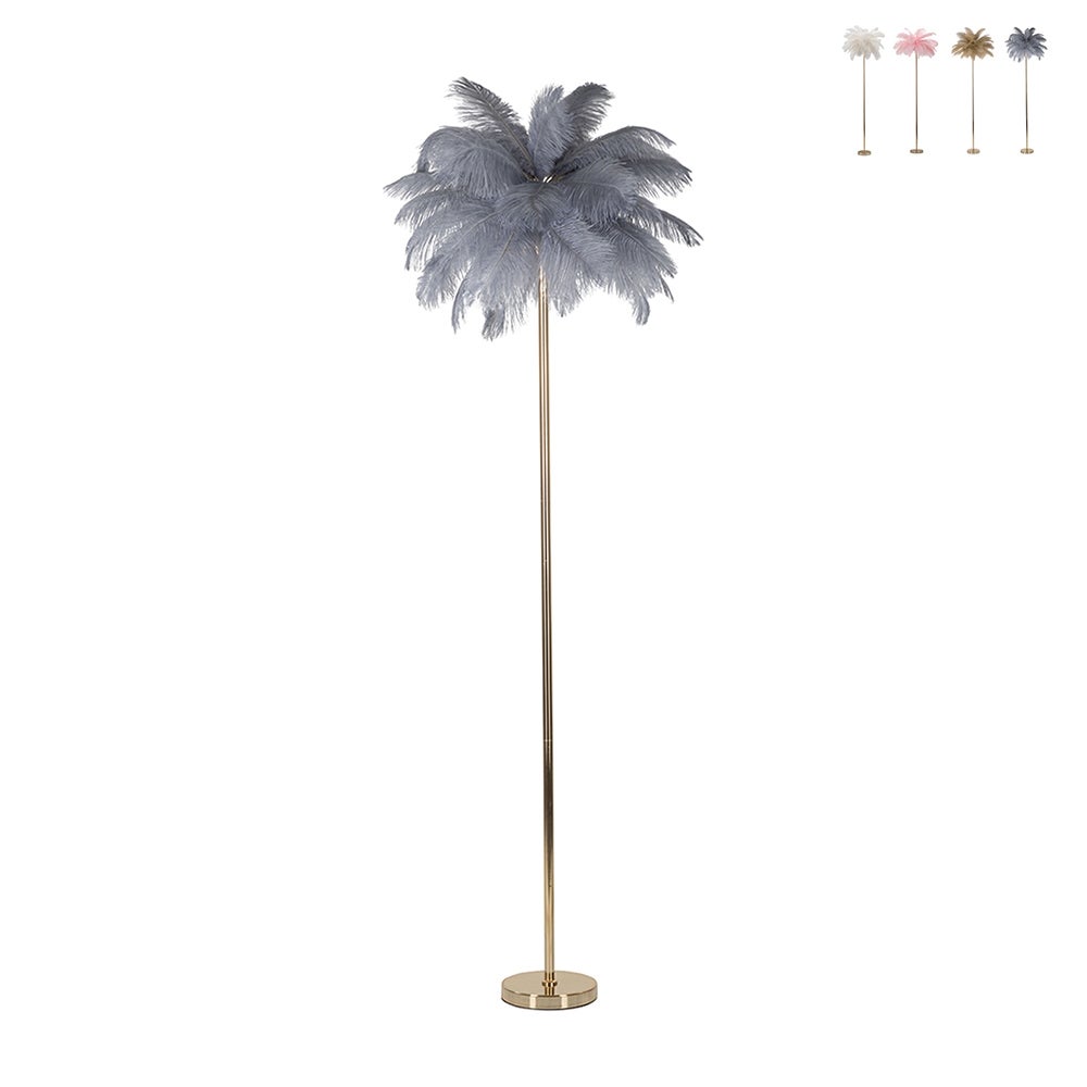 Lampa podłogowa z kloszem z piór i 3 punktami świetlnymi h160cm Palm L