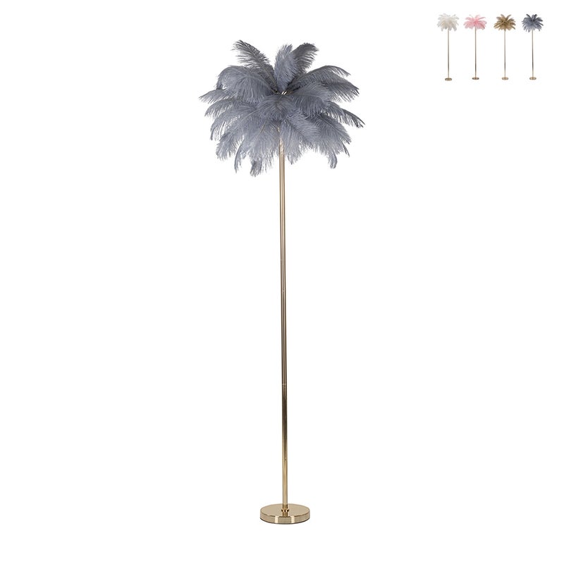 Lampa podłogowa z kloszem z piór i 3 punktami świetlnymi h160cm Palm L