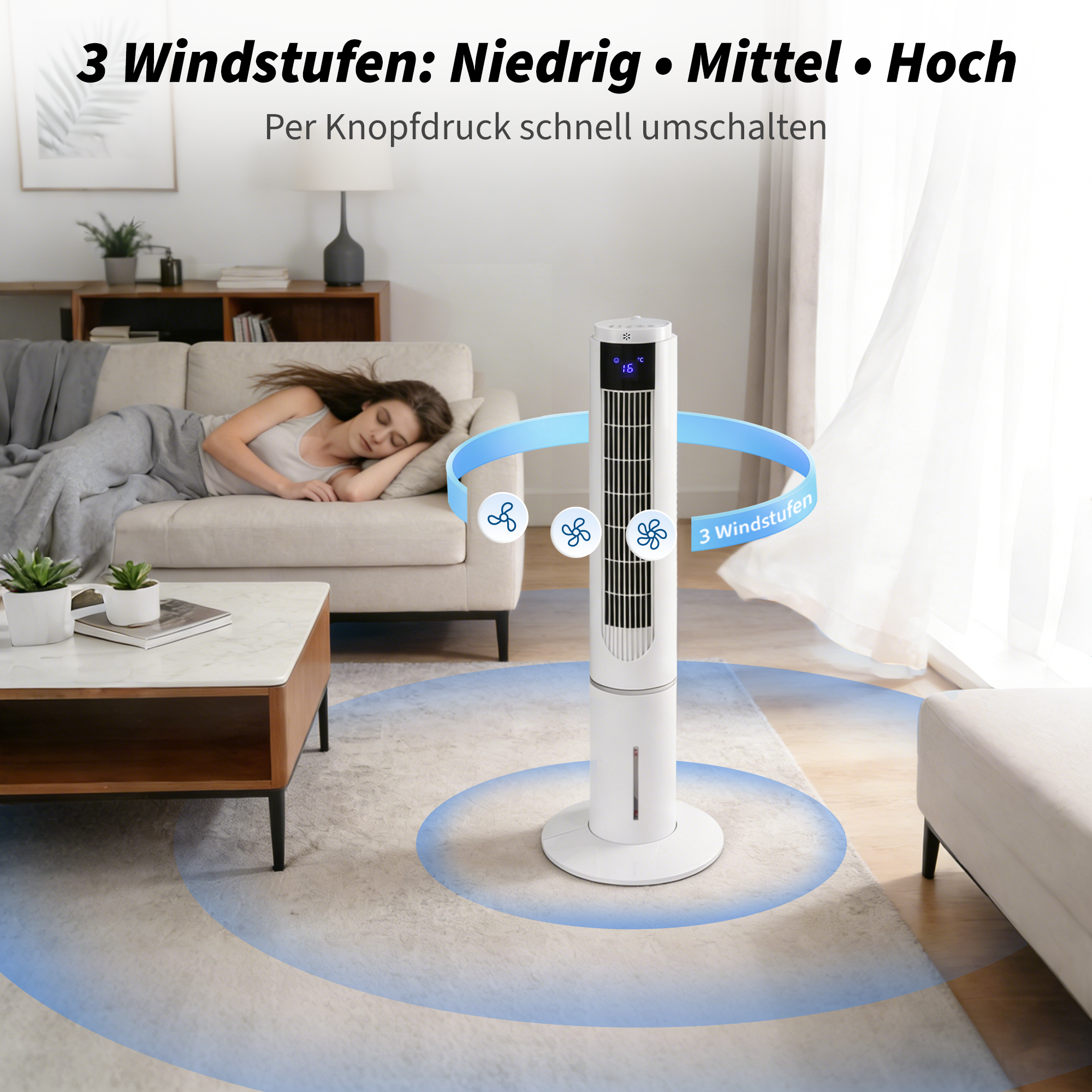 ZMH Ventilateur colonne rafraîchissant 3 modes 3 vitesses de ventilation oscillation 90° avce télécommande pour chambre bureau salon - 5