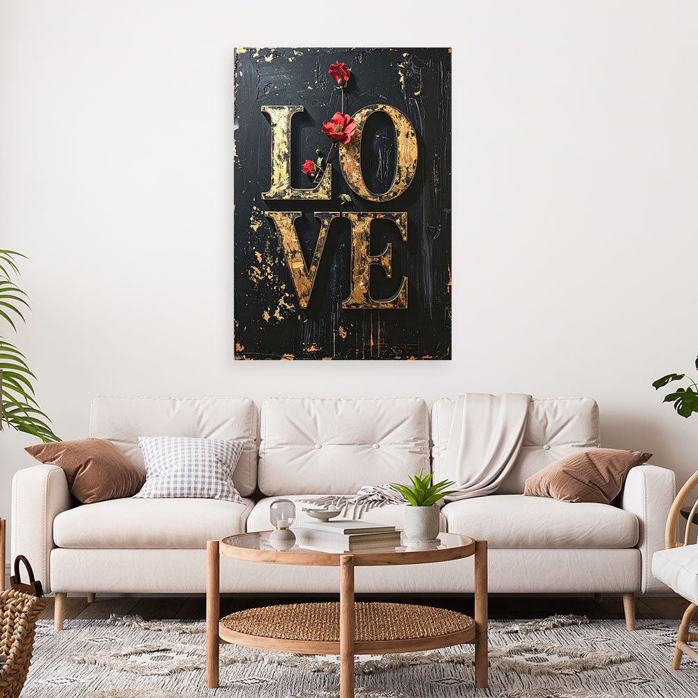 Obraz do salonu sypialni biura, Napis Love w stylu retro na czarnym tle 70x100 - 2