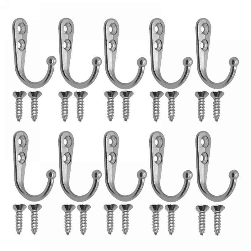 10 sztuk wieszaków ściennych Vintage Retro wieszak na ubrania metalowy wieszak na ubrania ze śrubami srebrny