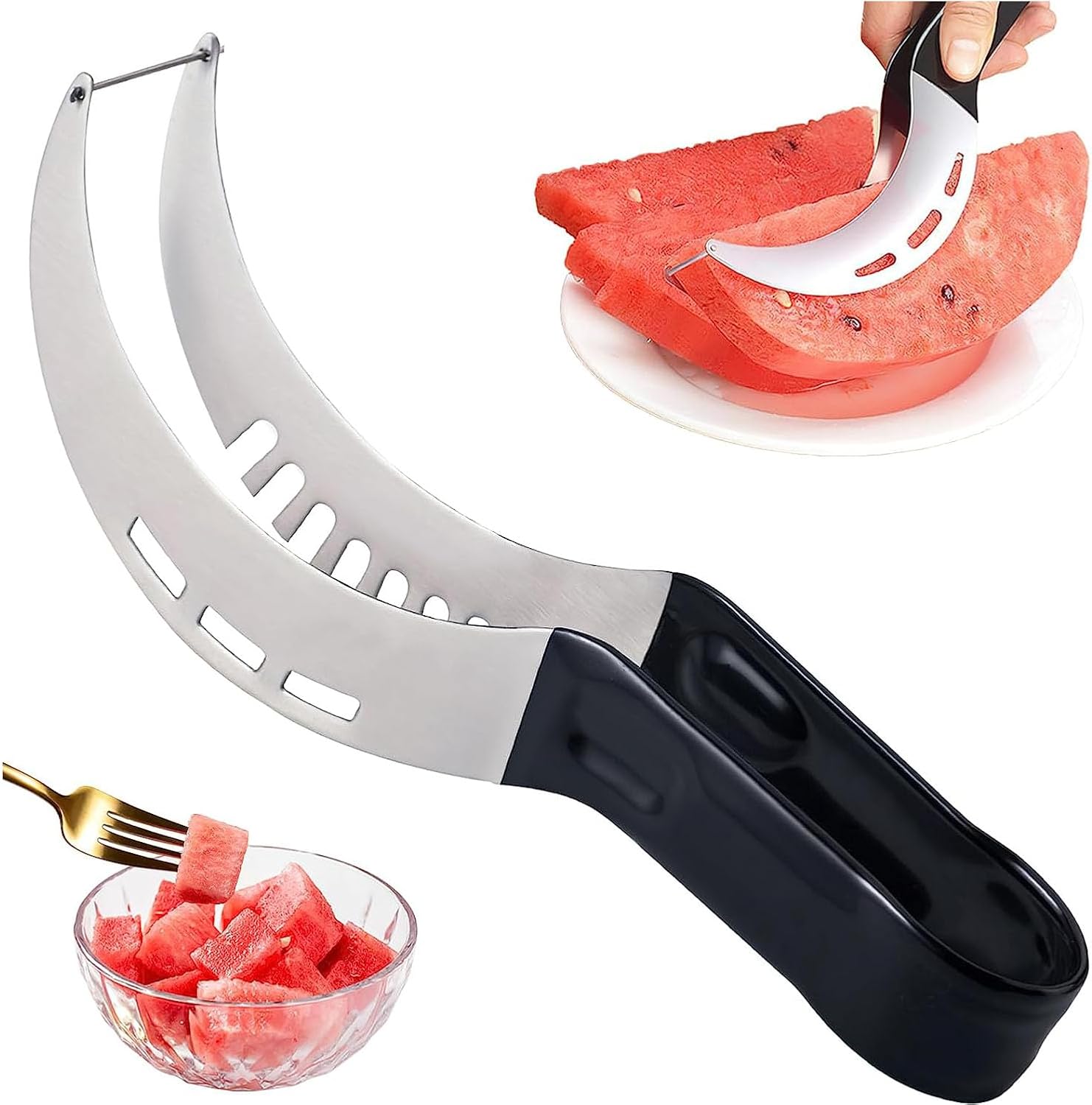 Yuqilin Coupe Pastèque 3 En 1 – Trancheuse, Couteau Et Fourchette En Acier Inoxydable, Découpe Facile Et Esthétique