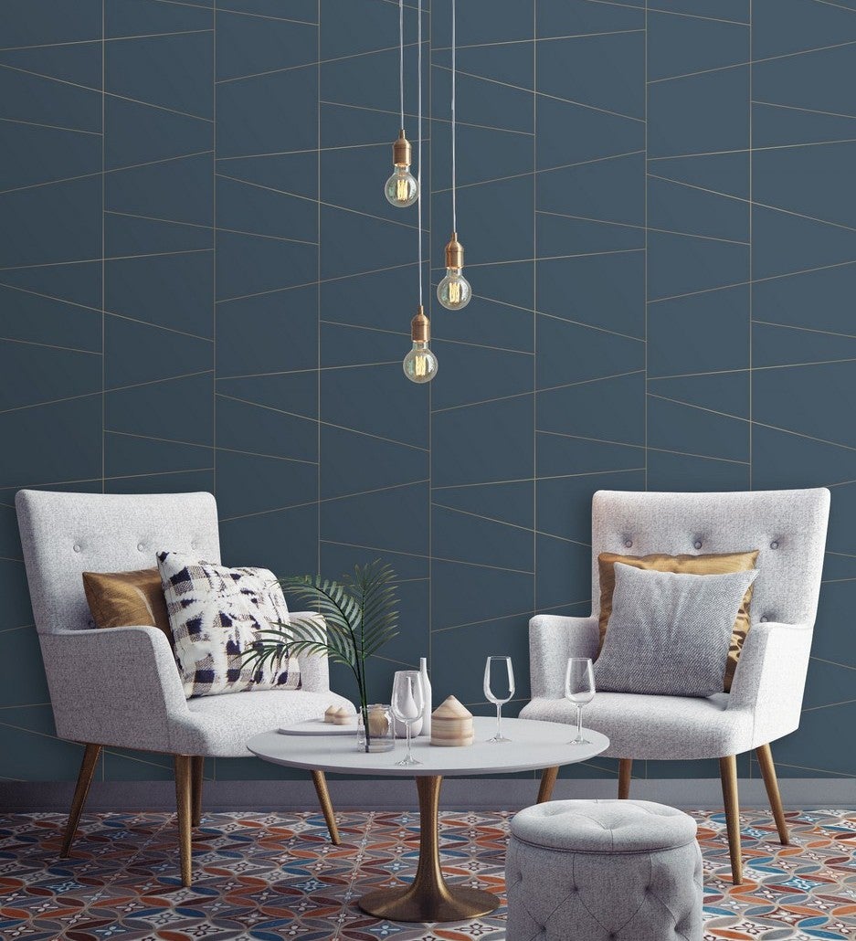 Papel pintado geométrico de líneas metalizas estilo art déco - luxury lines 680947 de gaulan - rollo de 10 m x 0,53 m