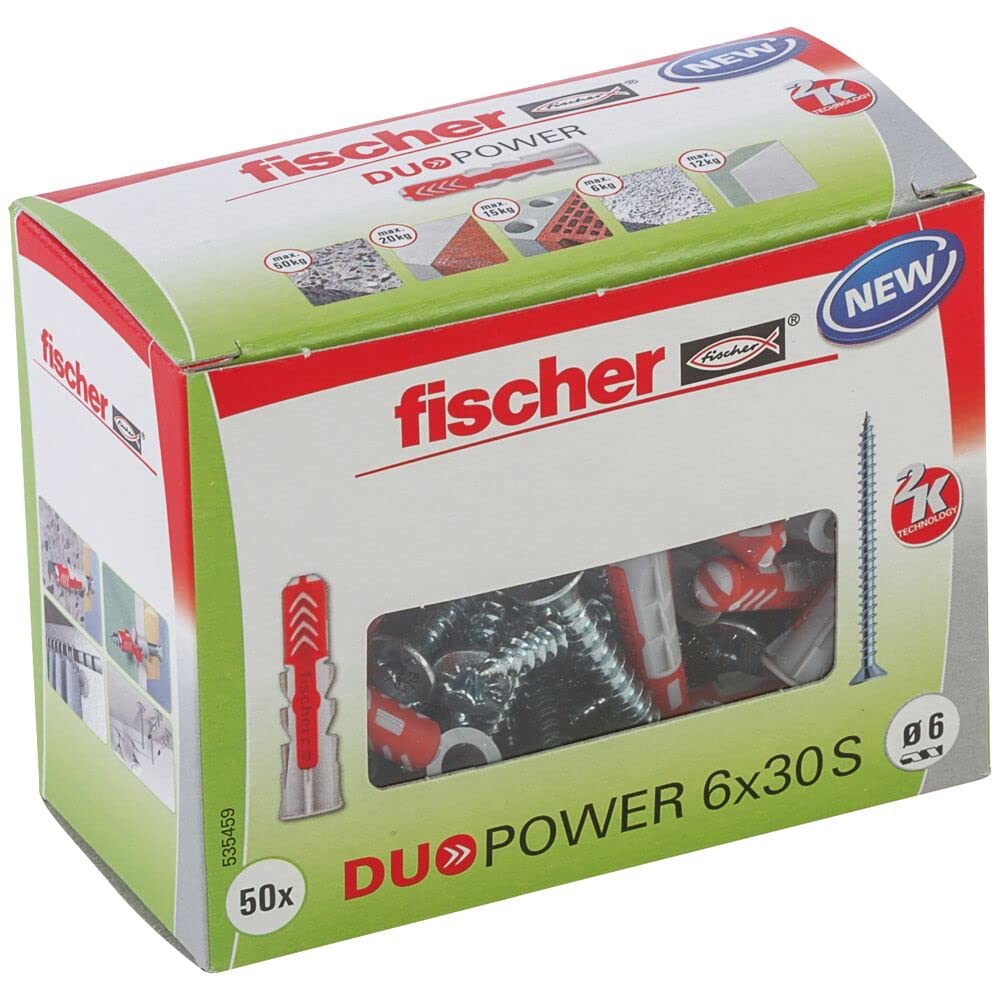 Boîte de 50 chevilles bi-matière FISCHER Duopower S avec vis - Ø 6 x 30mm - 5