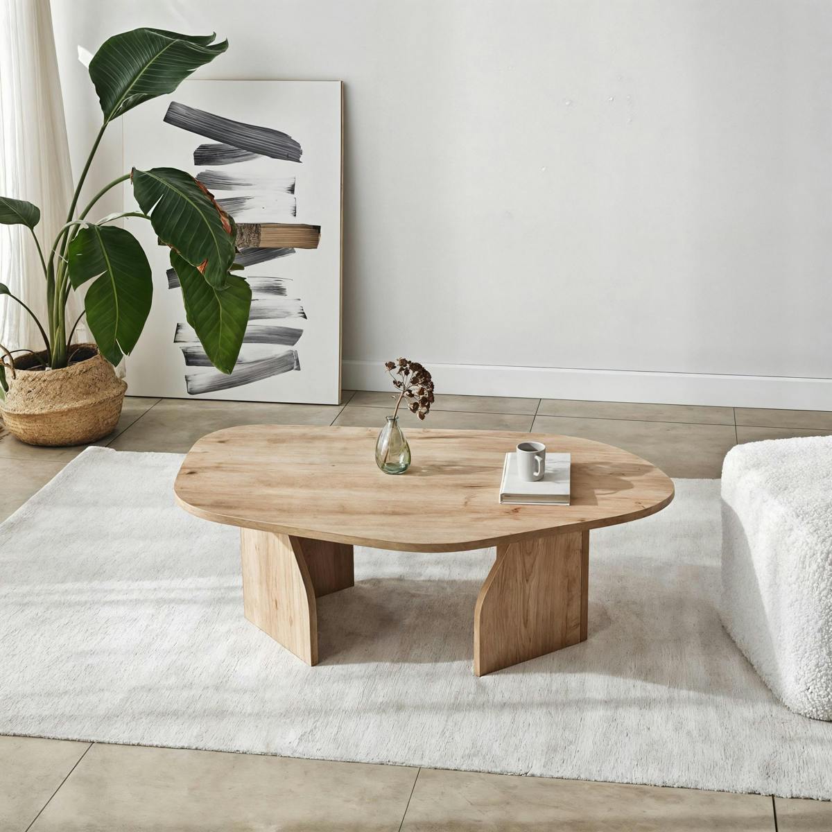 Table basse design effet bois, forme organique galet MARFA - 4