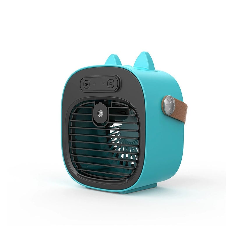 Przenośny wentylator, klimatyzator, 3 prędkości, ładowany przez USB, do akademików, na kemping i do biur, 7,36 cala, niebieski, 4000 mAh