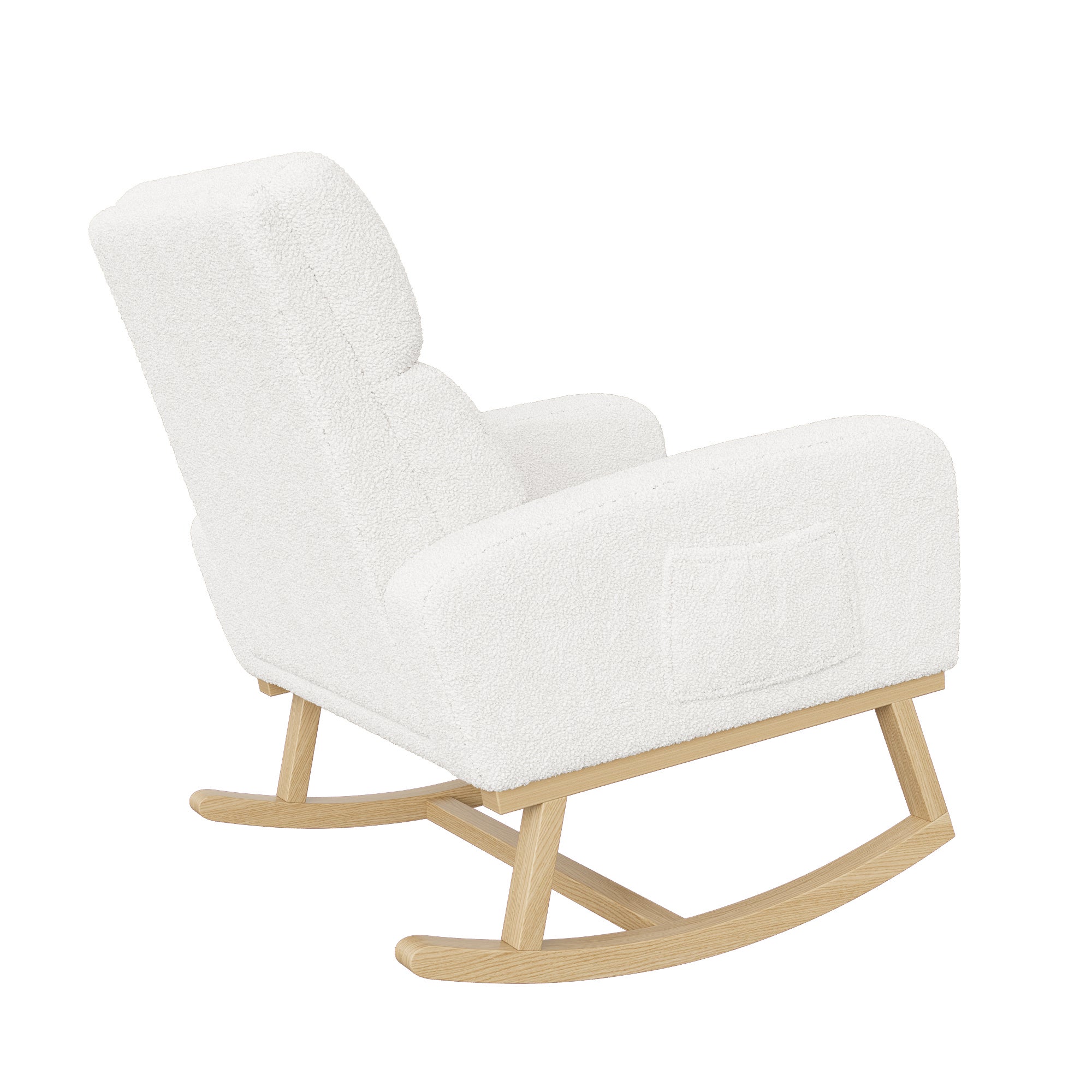 Fauteuil a Bascule, Chaise a Bascule Allaitement avec Poches Latérales et Base en Bois, Fauteuil Rocking Chair interieur extérieur pour Chambre, Blanc - 9