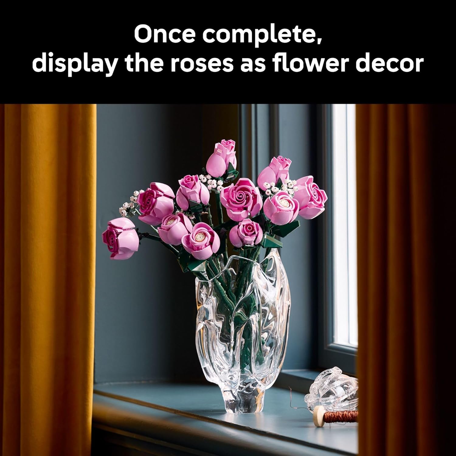 Bouquet de roses artificielles roses - Blocs de construction pour adultes, décoration intérieure - Cadeau de Noël - 5