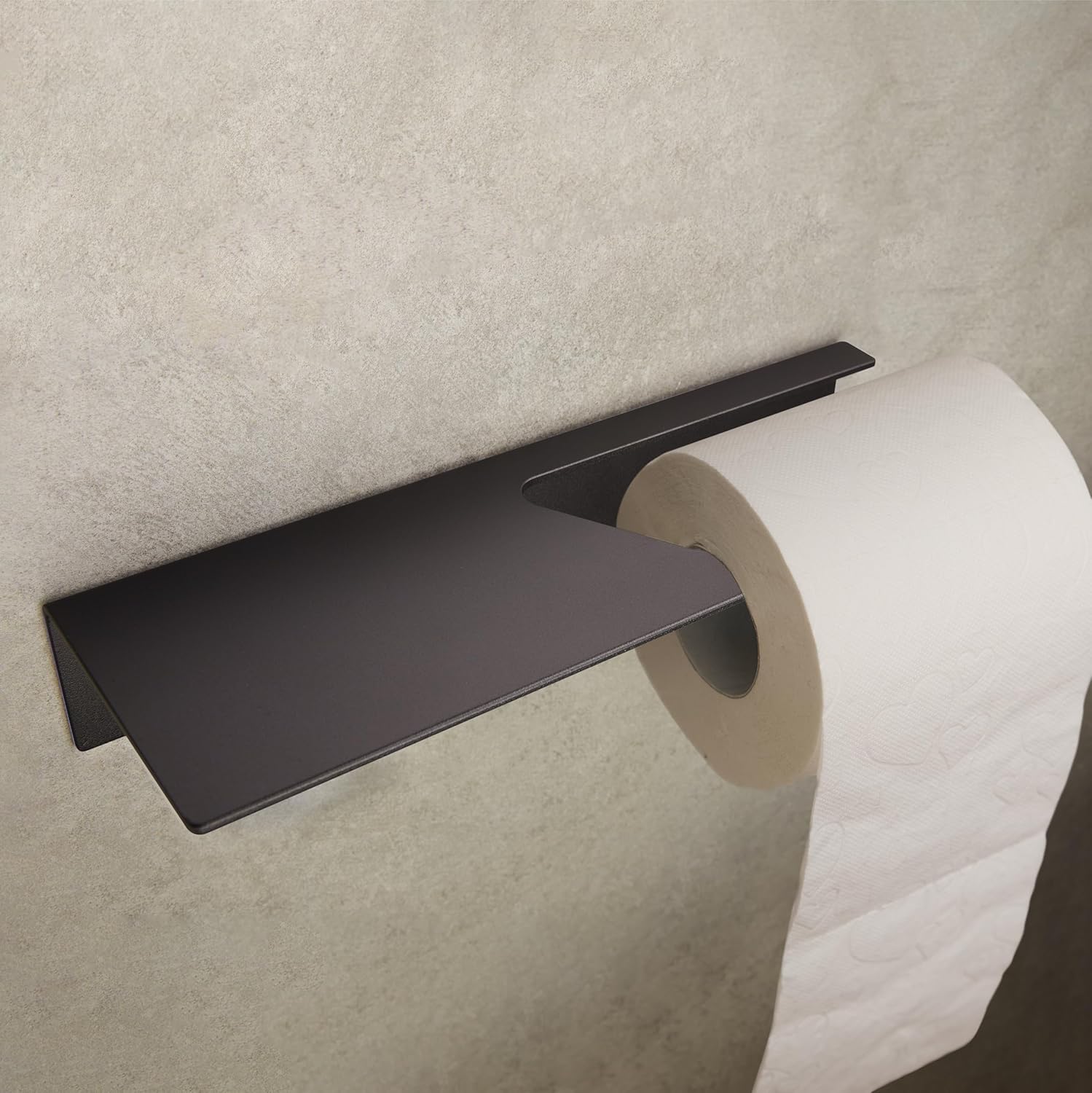 Samoprzylepny uchwyt na papier toaletowy montowany na ścianie, nie wymaga wiercenia, wielofunkcyjny, matowy czarny, 28 x 12,5 x 3,5 cm