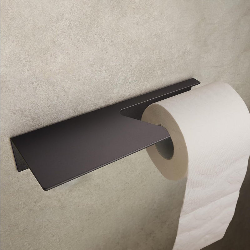 Samoprzylepny uchwyt na papier toaletowy montowany na ścianie, nie wymaga wiercenia, wielofunkcyjny, matowy czarny, 28 x 12,5 x 3,5 cm