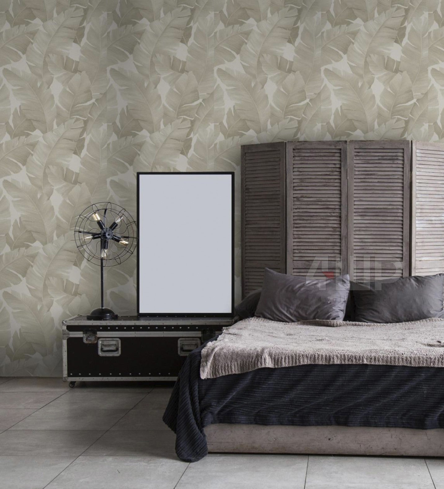 Papel pintado vinílico lavable de hojas grandes estilo tropical tonos beige con relieve - florida palms 127659 de gaulan - rollo de 10 m x 0,53 m