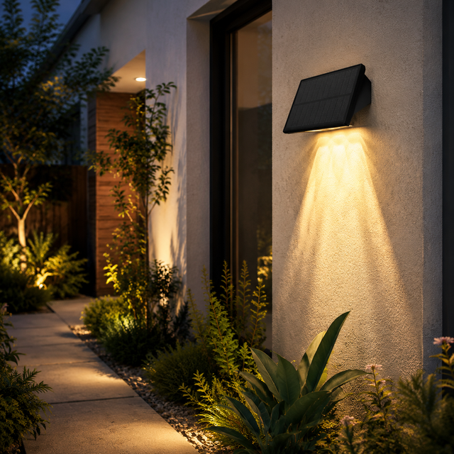NETTLIFE Applique Murale Solaire Extérieure Étanche, Lumière Blanc Chaud, Design Haut et Bas, Lampe Solaire pour Jardin, Clôture, Terrasse, Escalier