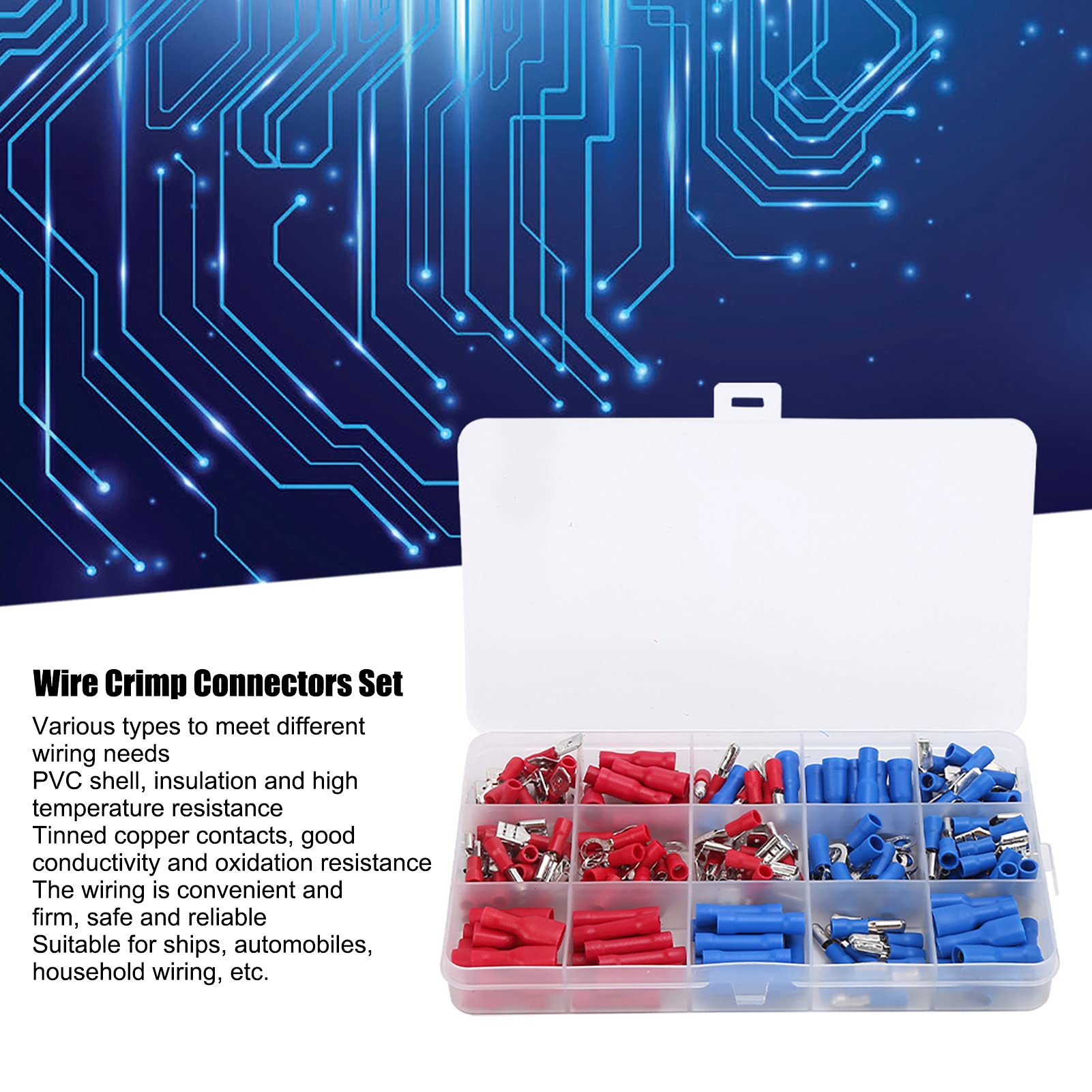 200 pezzi Set di connettori a crimpare per cavi Kit di connettori elettrici isolati pressati a freddo - 3