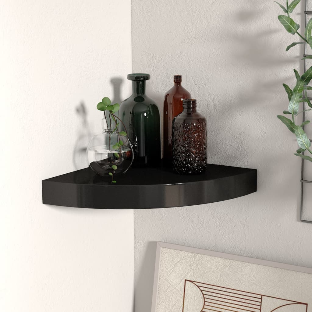 Étagère d'angle flottante Noir 25x25x3,8 cm MDF - 2