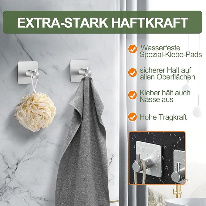 Lot de 4 Crochet Adhesif Mural - Porte Serviette Salle de Bain, Accroche Torchon Cuisine, Portemanteau Autocollant Acier Inox, Or - 3