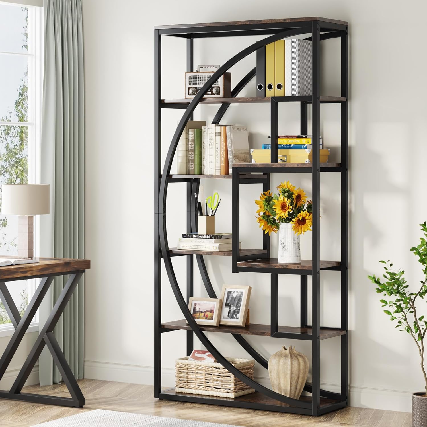TribesignsBibliothèque de 180 cm de Hauteur avec 8 Étagères de Rangement Ouvertes, étagère à Livres pour Bureau, Salon, Brun - 4