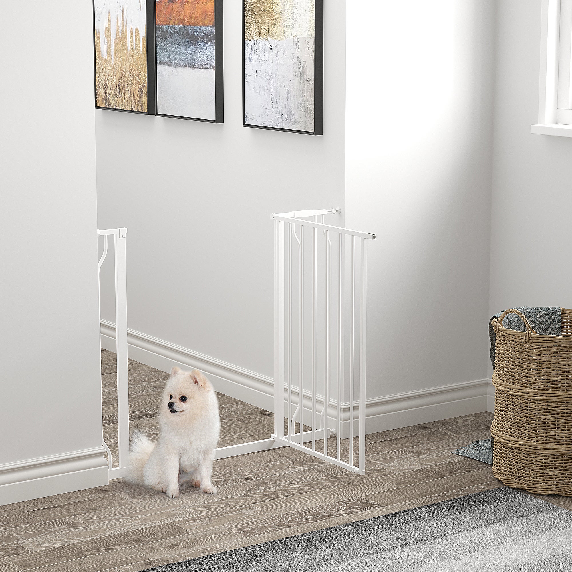 Barrière de sécurité animaux réglable avec porte acier blanc - 4