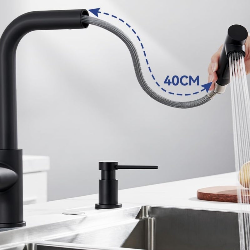 LOVHAUS Czarna Bateria Kuchenna Wyciągana, Bateria Zlewozmywakowa Wysokociśnieniowa Obrotowa 360°, Stal Nierdzewna