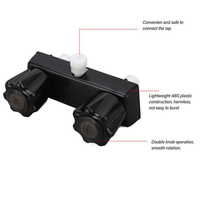 Robinet Douche Camping-Car RV - Vanne Mélangeuse Avec 2 Boutons Noir