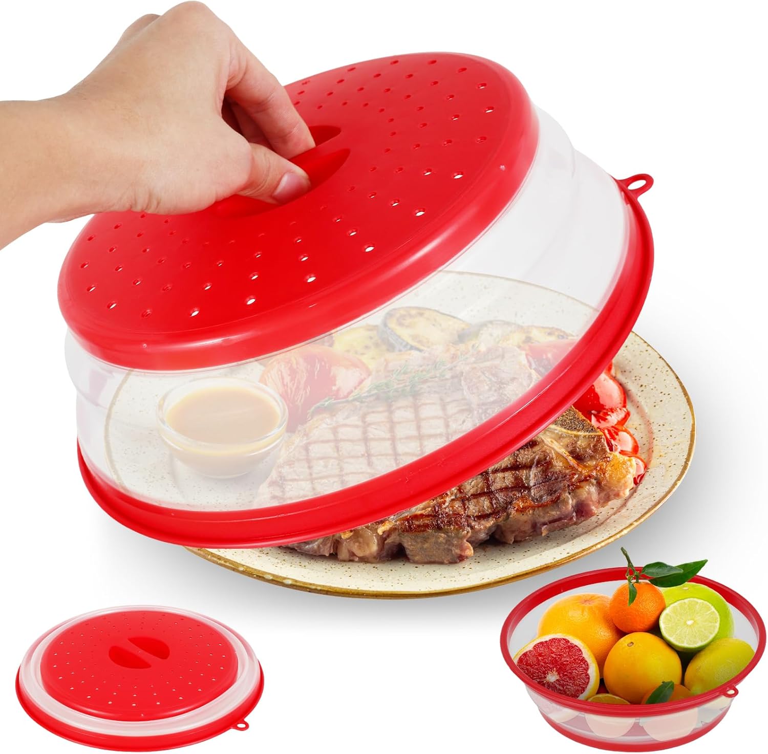 Składana osłona do mikrofalówki - 27 cm - Koszyk na owoce - Wysoka ochrona przed rozpryskiwaniem - Z otworami na parę - Do mikrofalówek