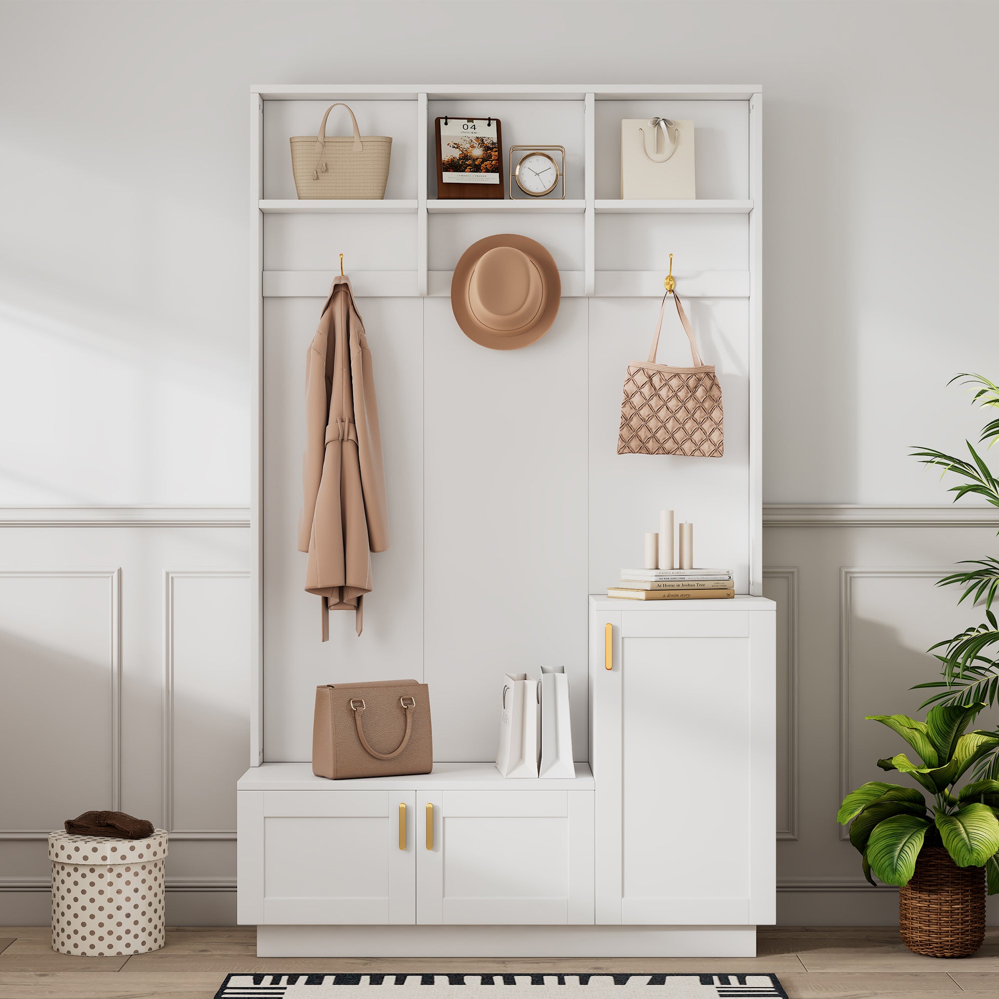 Vestuario moderno para la entrada con perchero y zapatero