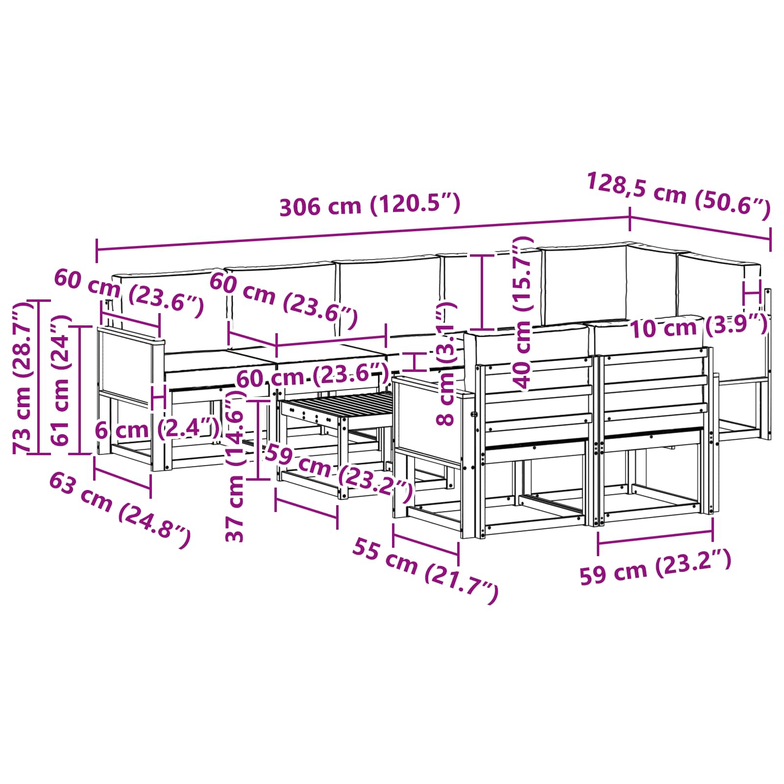 Ensemble de canapés d'extérieur, 9 pièces, en polyester, naturel et beige, pour la terrasse - 7