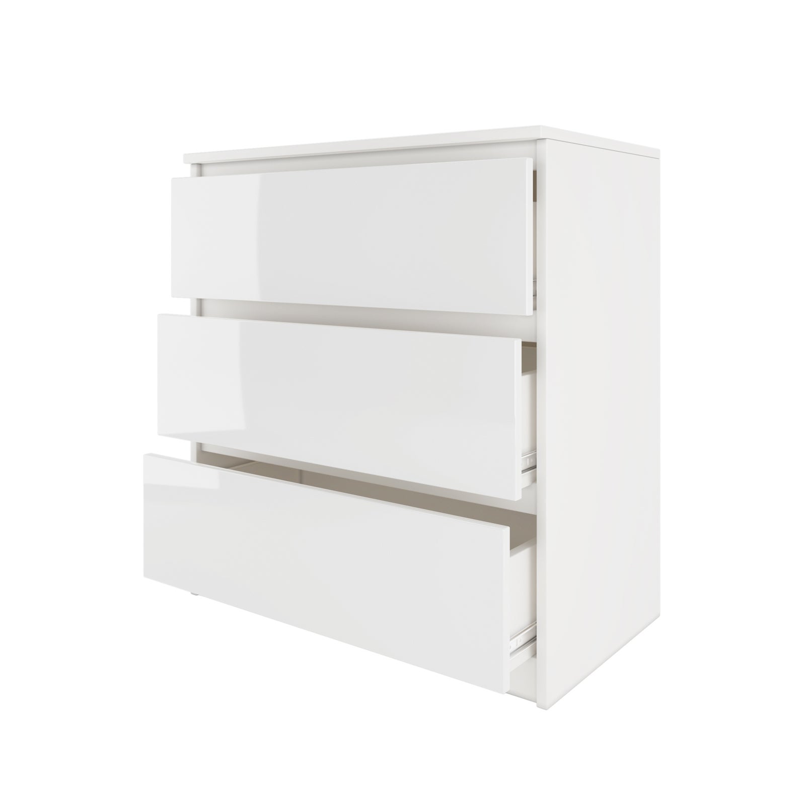 ASTER T3 - Commode moderne 3 tiroirs salon/chambre/bureau - Dimensions 77x70x40 - Table de chevet - Meuble de rangement contemporain - Blanc - 4