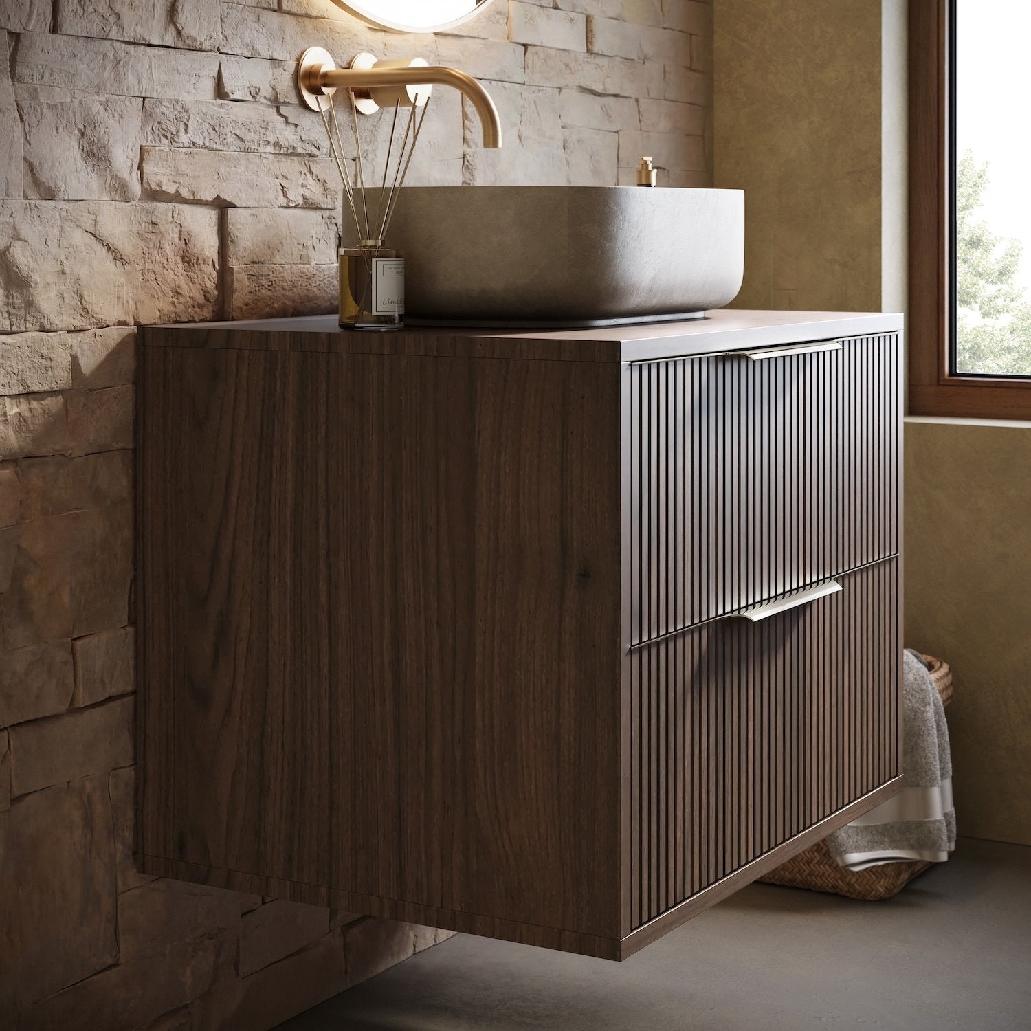 Meuble sous-vasque Rimini 60 cm - Noyer brun - Meuble de salle de bain avec tiroirs - 3