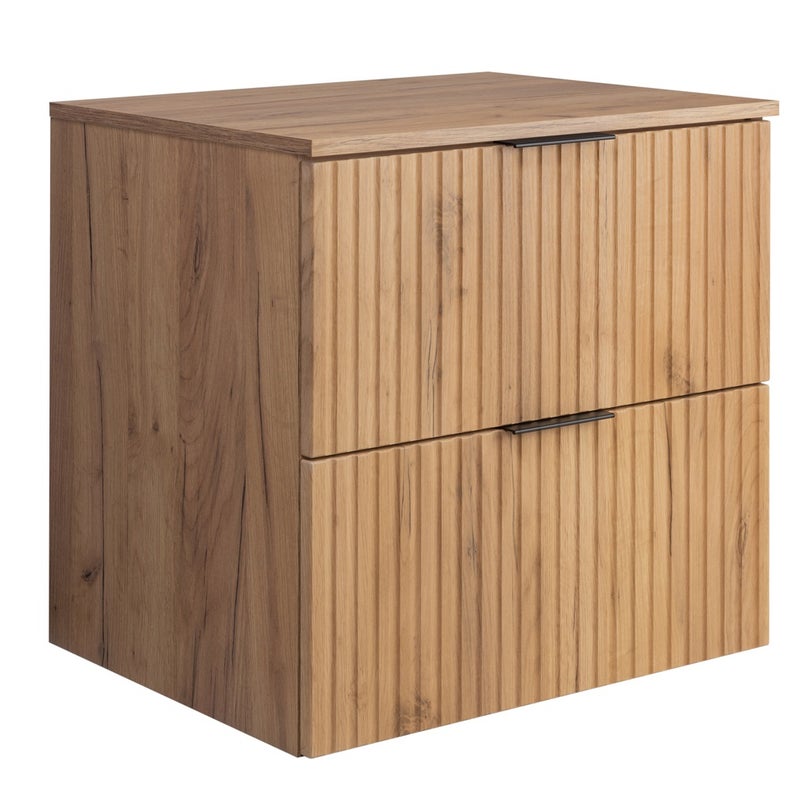 Szafka pod umywalkę z blatem FLOW 60 cm dąb craft 2 kolory uchwytów w zestawie ryflowane fronty