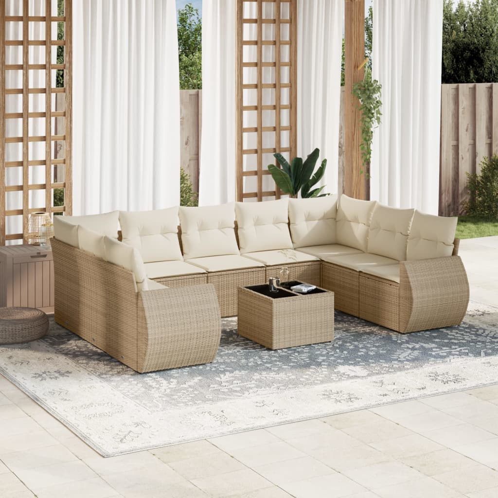 Salon De Jardin 11 Pcs Avec Coussins Beige Résine Tressée VidaXL