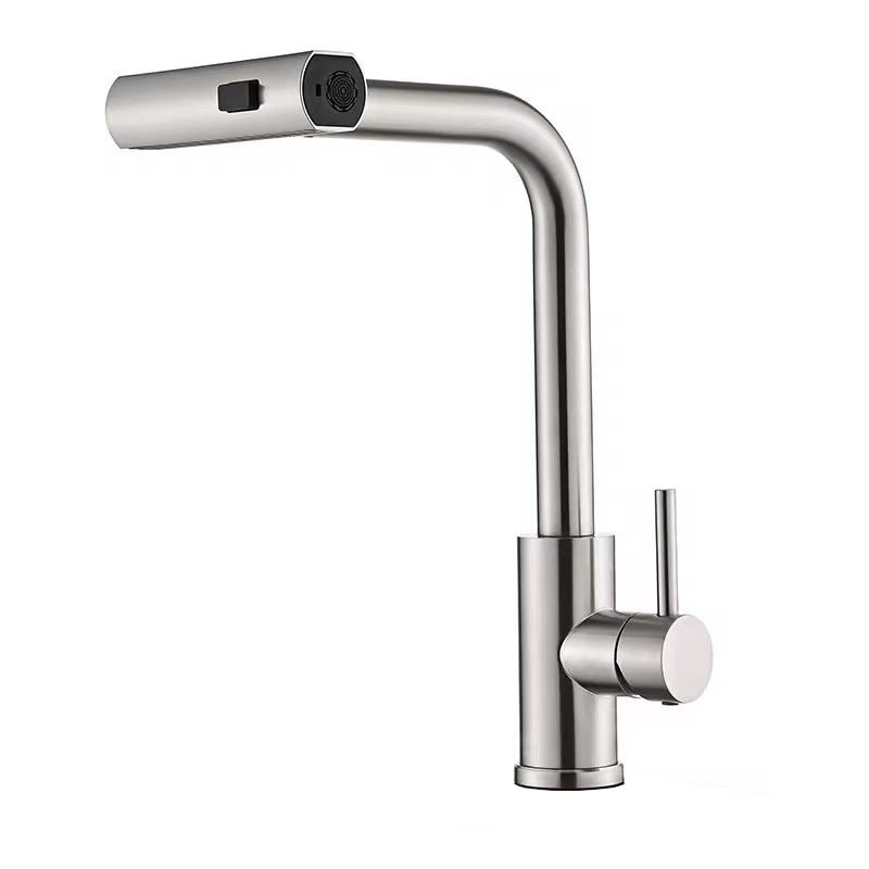 Bateria kuchenna typu wodospad, obrotowy kran kuchenny 360° ze spryskiwaczem, wysokie ciśnienie z jedną dźwignią i 3 trybami natrysku, srebrny