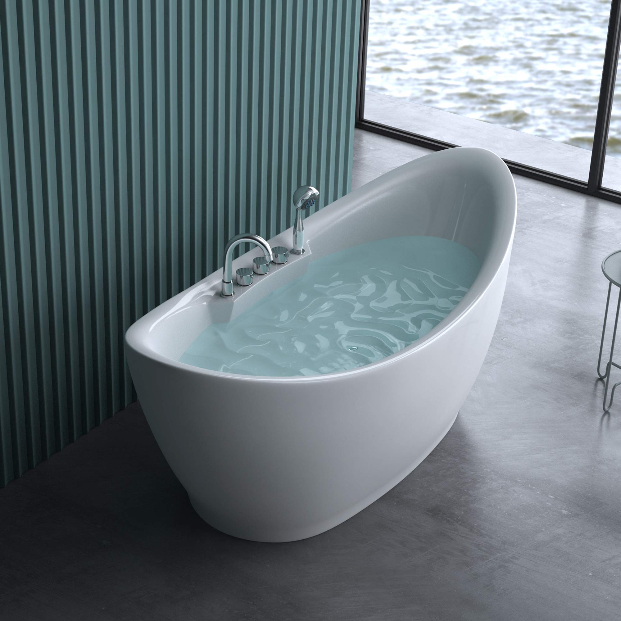 doporro Baignoire îlot Ovale 180cm Blanc Vicenza603 Acrylique avec Robinetterie 180x80x80 - 6