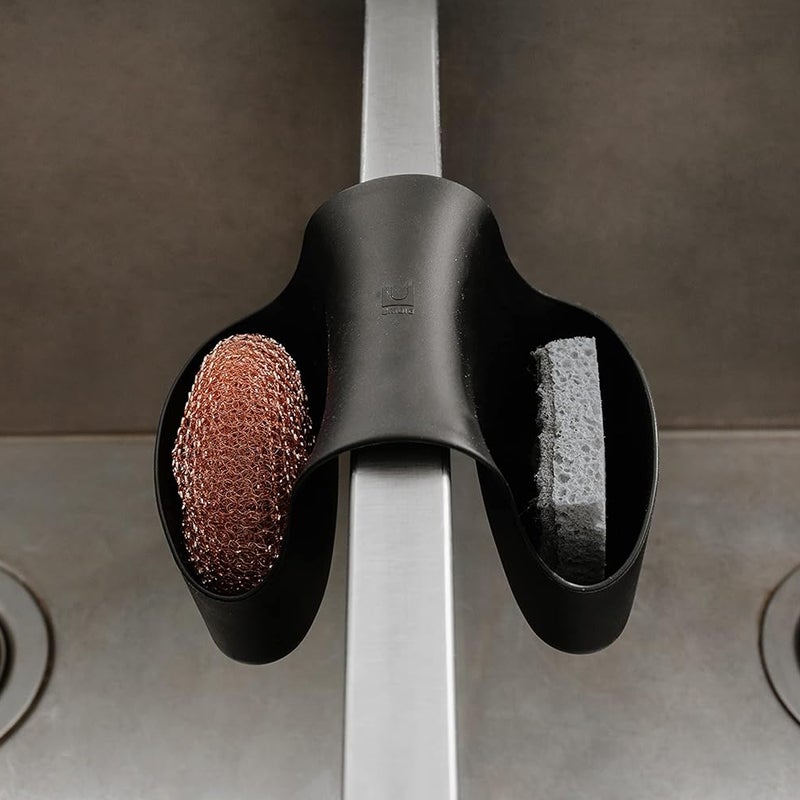 Podwójny ociekacz na gąbki, gumowy, do podwójnego zlewu kuchennego, pojemnik na gąbki do naczyń, kolor czarny