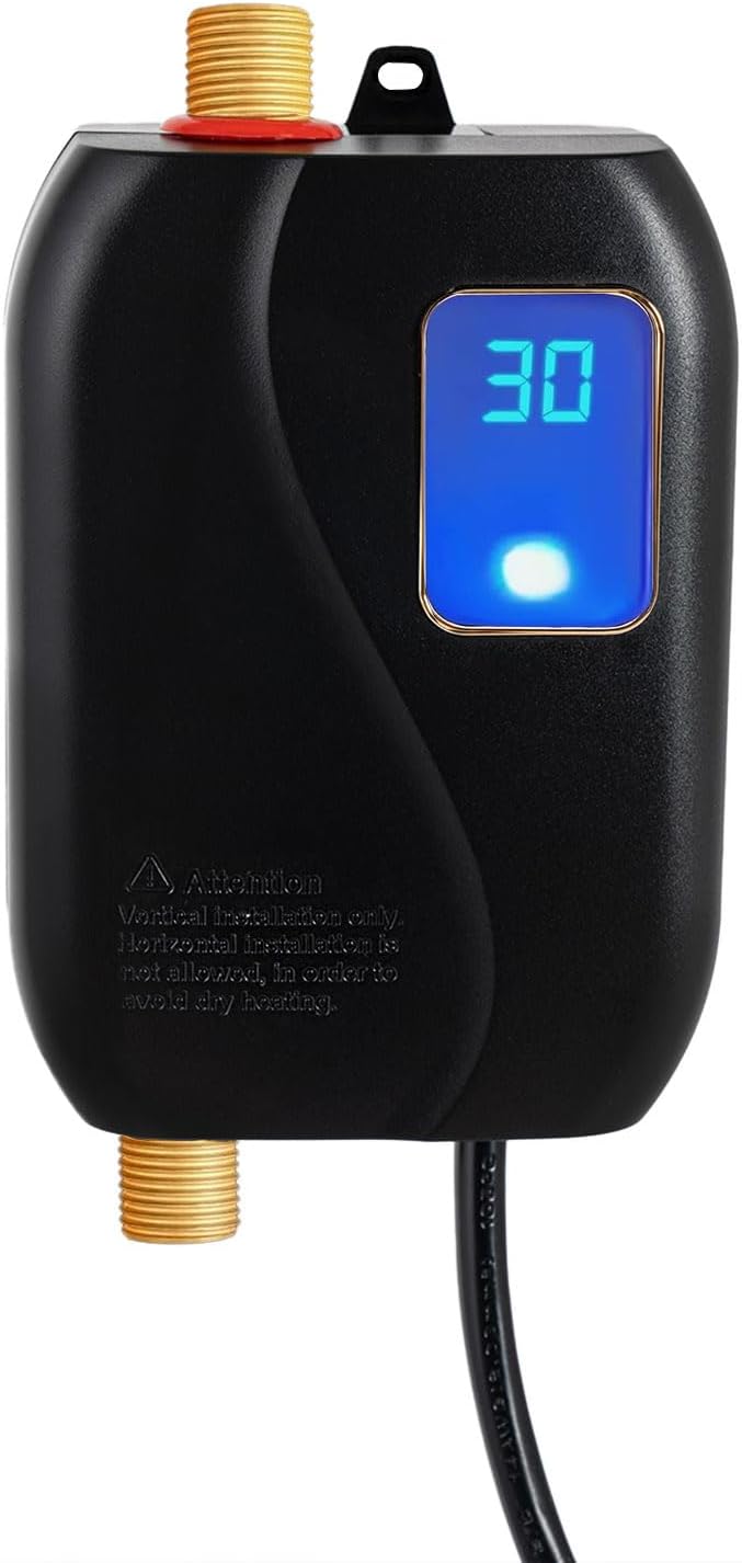 Elektryczny podgrzewacz wody - Mały podgrzewacz przepływowy 220V 3500W do kuchni, łazienki i kampera, czarny.