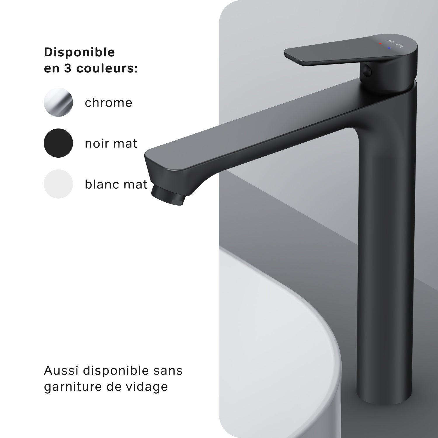 Mitigeur de Lavabo, Robinet de Lavabo avec bonde clic clac, Robinet de lave-mains, Noir, taille L, FTA92222 AM.PM - 6