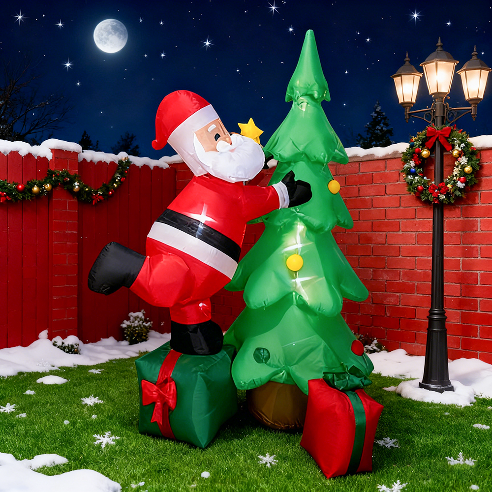 Decorazione natalizia gonfiabile da esterno da 210 cm, Babbo Natale gonfiabile, albero di Natale, confezione regalo con luce LED, Impermeabile - 6